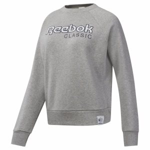 Reebok Classic Big Logo Fleece Crew Sweatshirt Damen - Grau/Navy - DE 315-ORY